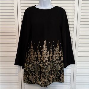 Zara Elegant Black Dress with Gold Embroidery